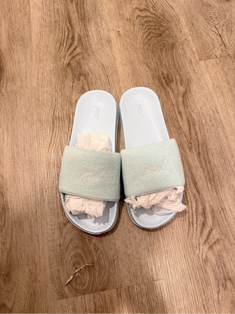 Kith Light Blue Slide Sandals with Mint Green Strap
